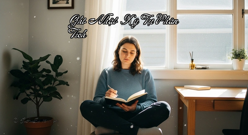 Ghi Nhật Ký Tự Phân Tích Một người đang ghi nhật ký, thể hiện hành động tự nhận thức bản thân.