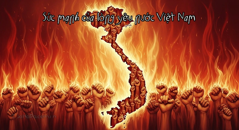 Sức mạnh của lòng yêu nước Việt Nam Bản đồ Việt Nam với ngọn lửa yêu nước vĩ đại