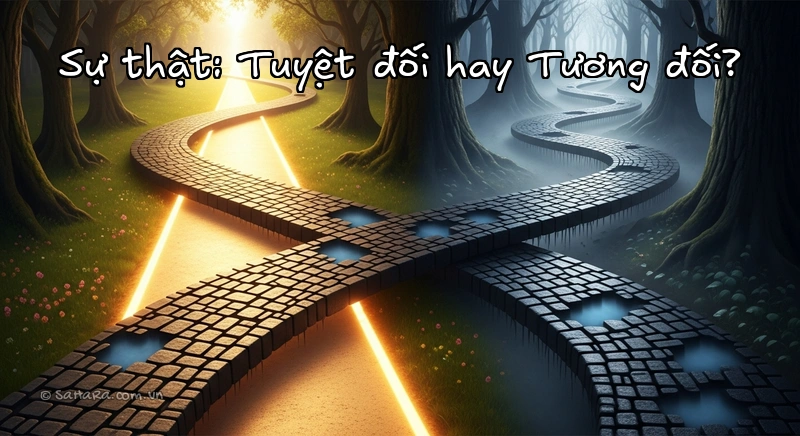Hai con đường đan xen, một thẳng rõ, một quanh co, tượng trưng cho sự thật tuyệt đối và tương đối