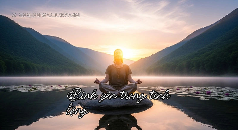 Bình yên trong tĩnh lặng Một người ngồi thiền trong khung cảnh thiên nhiên thanh bình