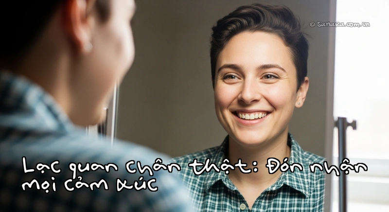 Lạc quan chân thật: Đón nhận mọi cảm xúc Người phụ nữ nhìn vào gương với nụ cười chân thành