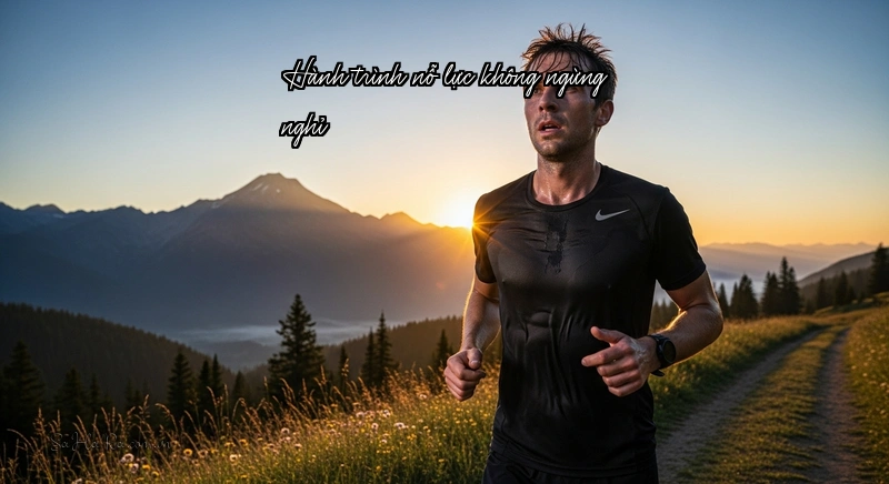 Người chạy bộ kiên trì dưới ánh bình minh, biểu tượng của nỗ lực