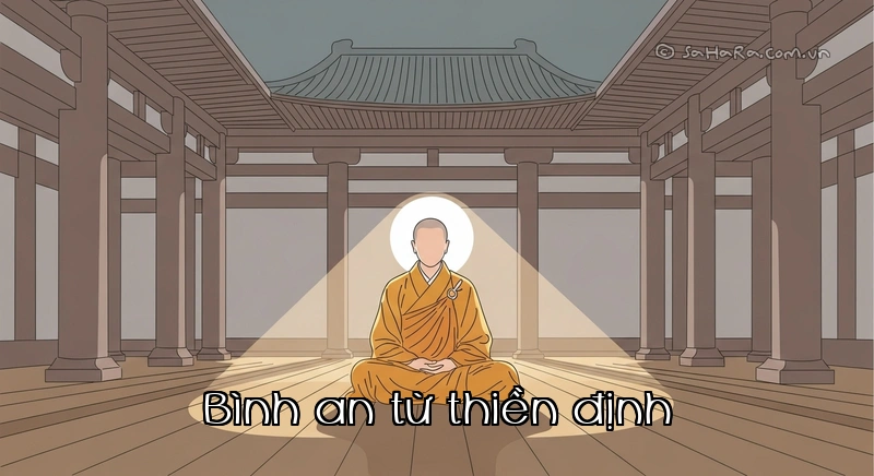 Bình an từ thiền định Một nhà sư đang thiền trong chùa thanh tịnh