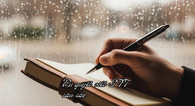 Bí quyết viết STT sâu sắc Tay đang viết nhật ký bên cửa sổ mưa