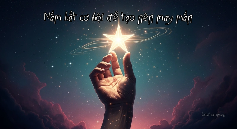 Nắm bắt cơ hội để tạo nên may mắn Bàn tay nắm lấy ngôi sao, tượng trưng cho việc nắm bắt cơ hội và tạo ra may mắn
