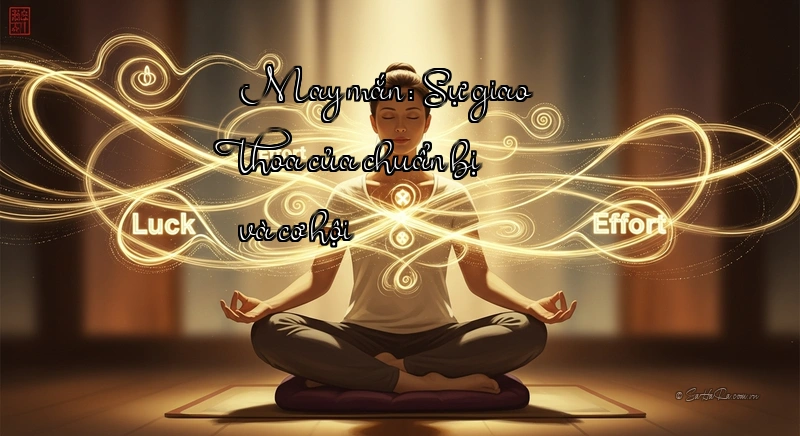 May mắn: Sự giao thoa của chuẩn bị và cơ hội Hình ảnh một người phụ nữ ngồi thiền, biểu tượng của sự may mắn đến từ sự kết hợp của nỗ lực và cơ hội