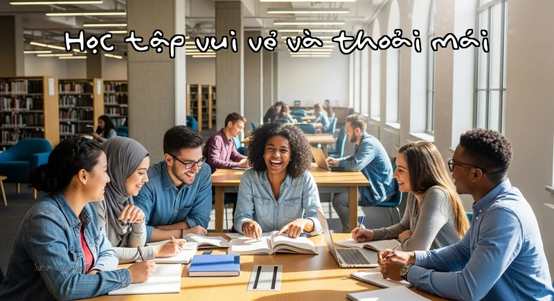 Học tập vui vẻ và thoải mái Học sinh vui vẻ học tập cùng bạn bè