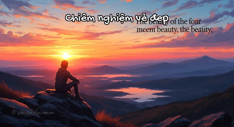 Chiêm nghiệm vẻ đẹp Người đang chiêm nghiệm cảnh hoàng hôn đẹp, gợi lên sự tĩnh lặng và cảm xúc từ vẻ đẹp