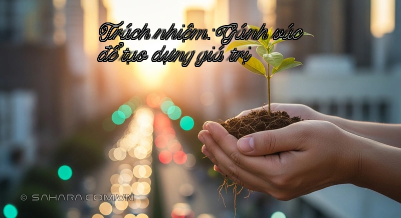 Trách nhiệm: Gánh vác để tạo dựng giá trị Đôi bàn tay nâng đỡ mầm cây, biểu tượng của trách nhiệm